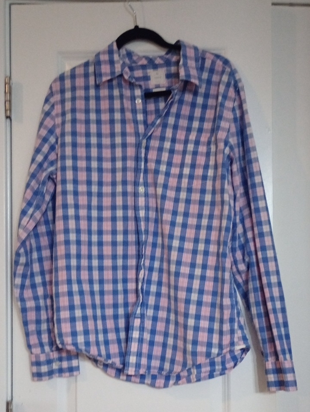GAP Pink and Blue Plaid Button-Down Shirt Size L
